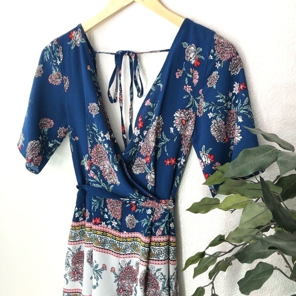 Three Pink Hearts Blue Floral Romper - Picture 2 of 8